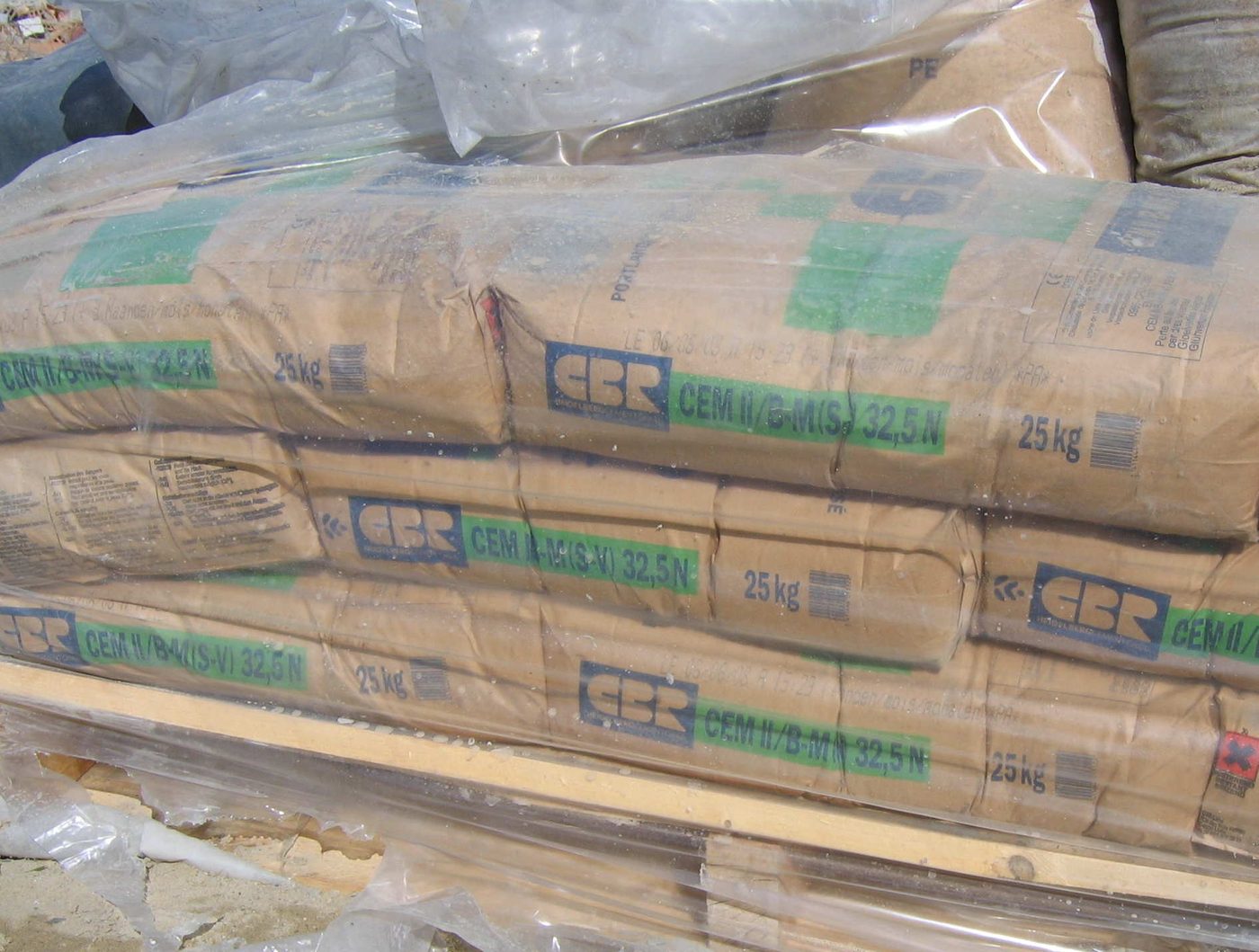 Stacked 32.5N cement bags in a Kenyan hardware store