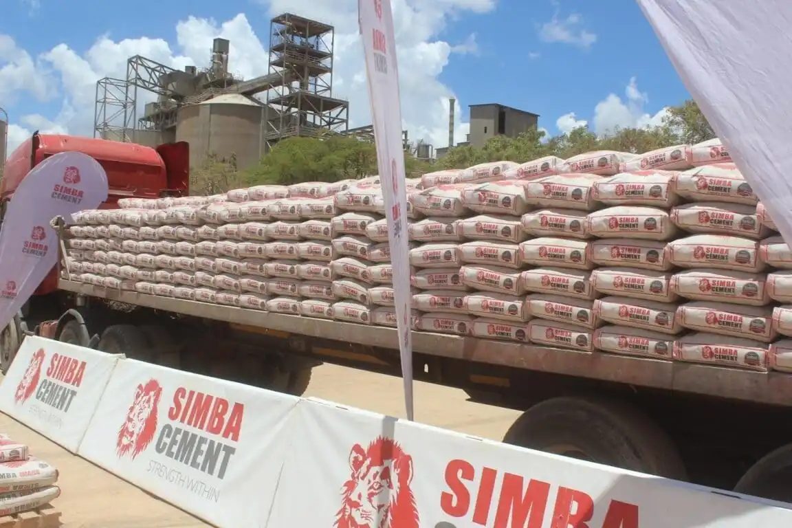 Simba Cement bags stacked on a truck at a factory event